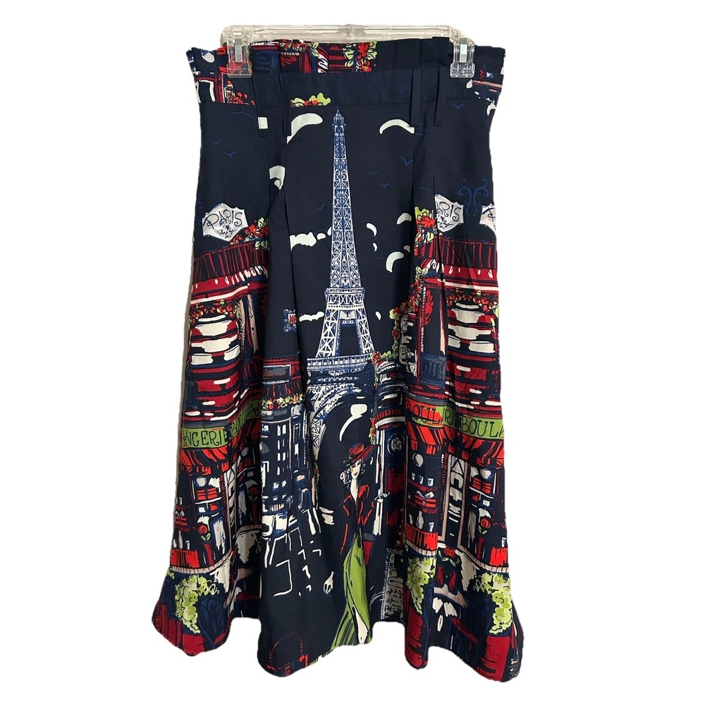 Her Destiny M Navy Paris Scene Print A-line Paperbag Waist Full Skirt
